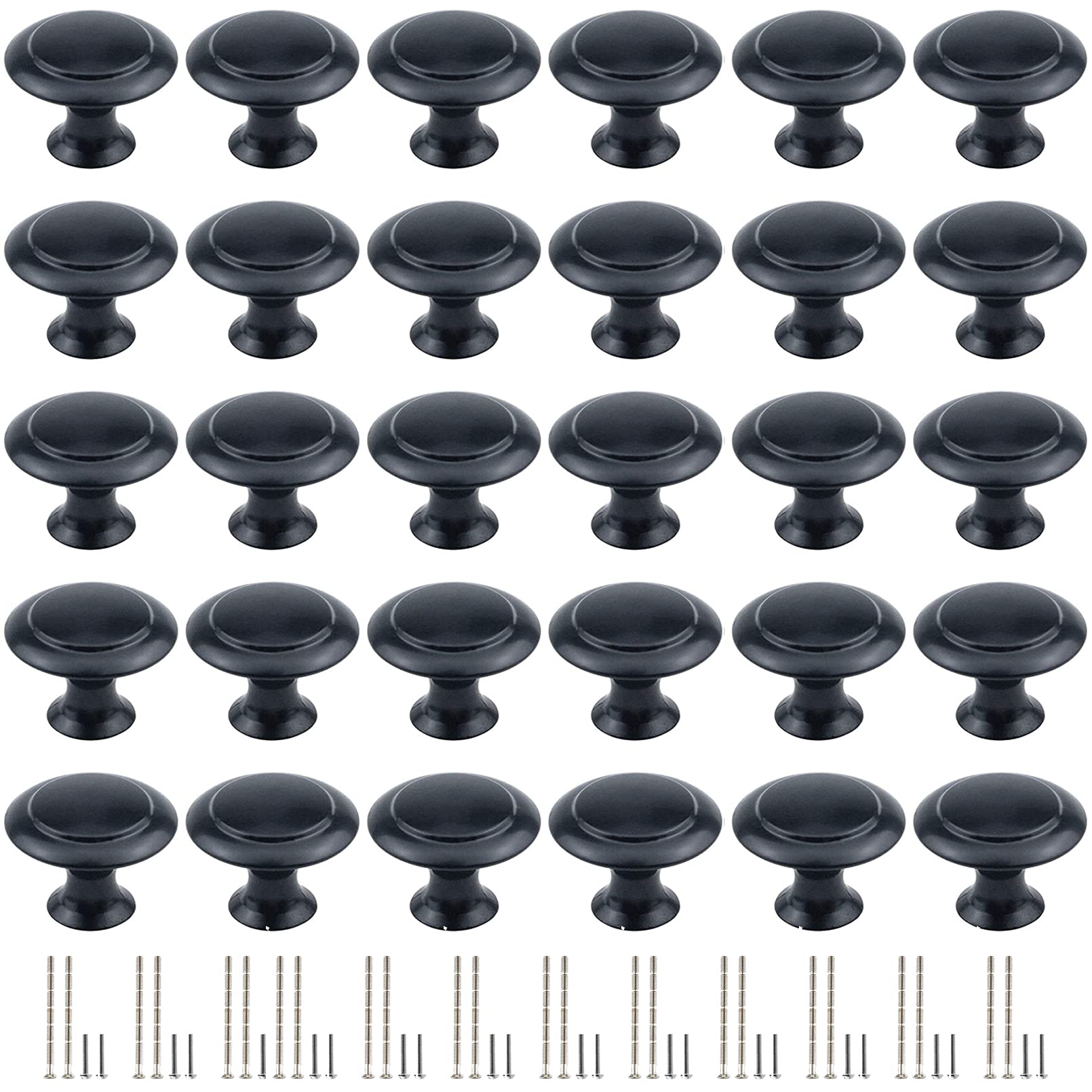 Fitepro Black 30 Pack Round Kitchen Cabinet Knobs, 1.2" 30Mm Flat Zinc Round Drawer Knob For Cabinets Dressers Drawers Cabinet Hardware With Screw