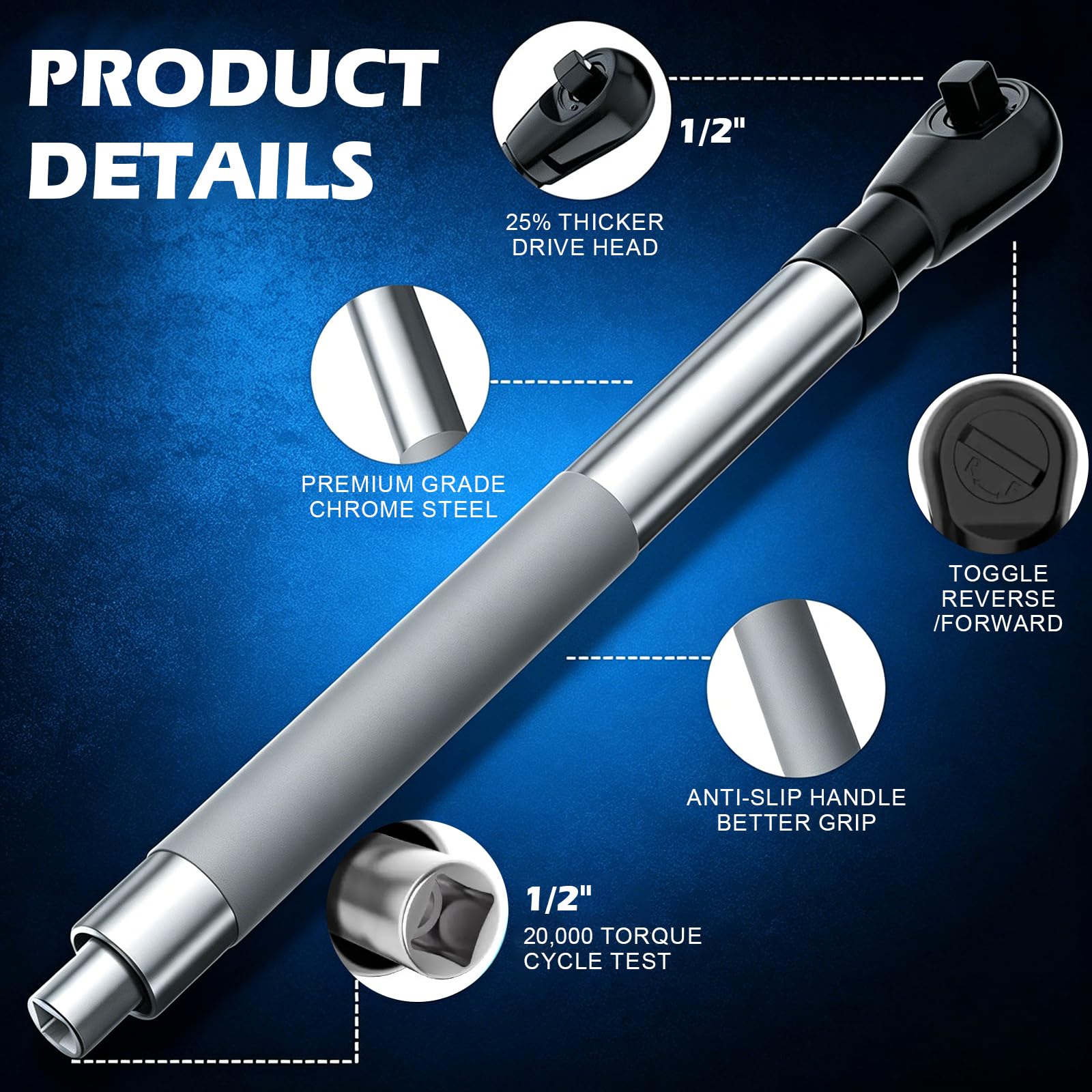 Chiave di prolunga offset da 1/2", con 5 adattatori a bussola e 2 aste di prolunga, set di attrezzi per chiavi a bussola, per auto, officina, aree ristrette
