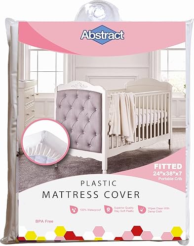 Abstract Funda de colchón impermeable Sábana bajera protectora de plástico de vinilo resistente para cuna, PVC de 3.53 ozm, calidad duradera,