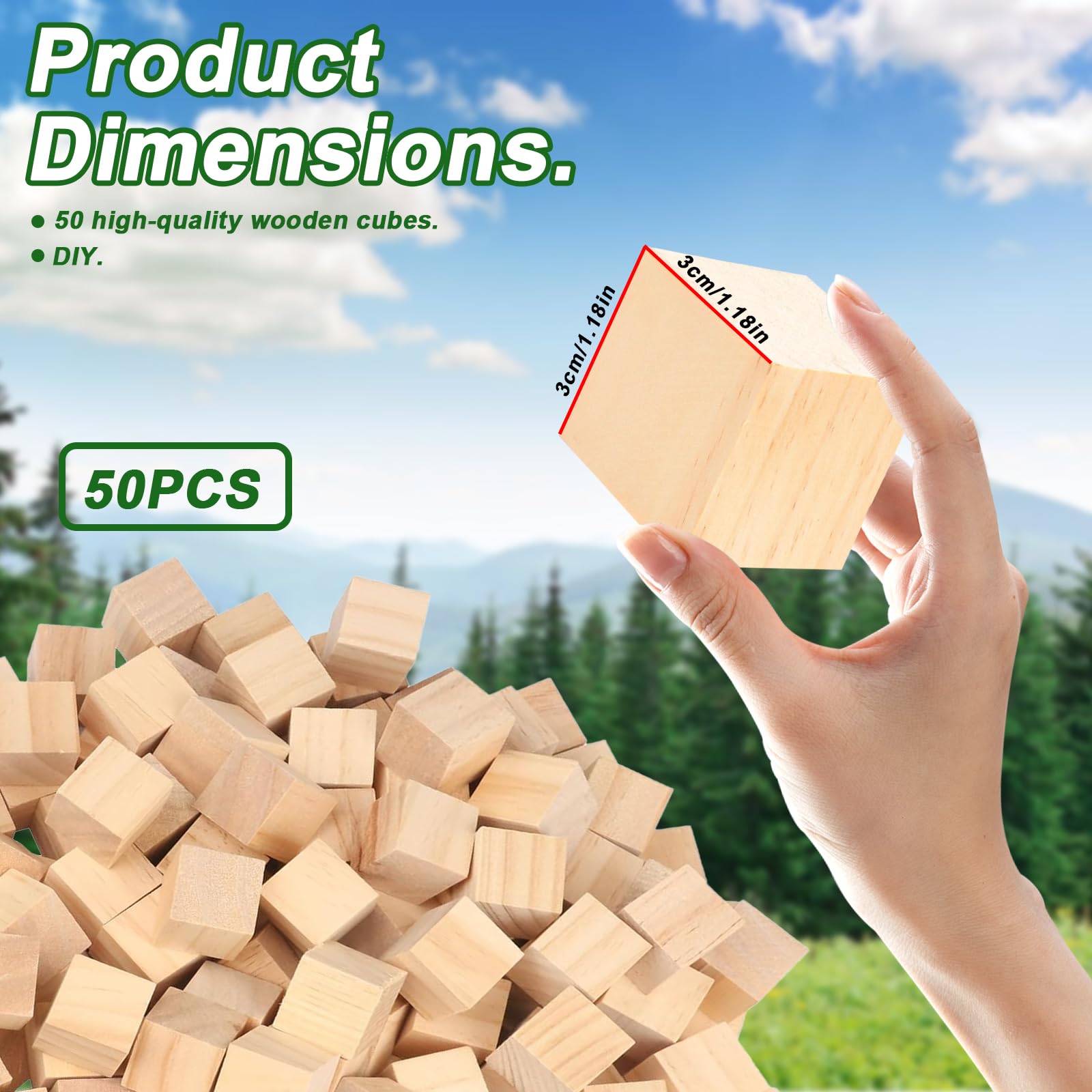 30 Cubetti Di Legno 3x3cm - Per Fai Da Te, Timbri, Decorazioni, Puzzle
