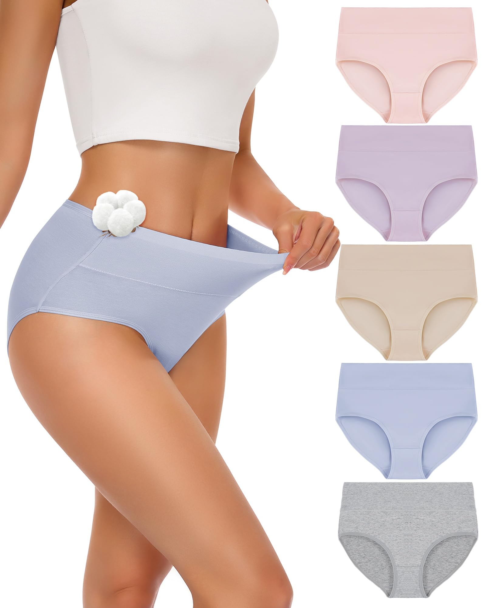 SIMIYA Unterhosen Damen Baumwolle 5er Pack Unterwäsche Frauen Mehrpack Hoher Taille Hipster Unterwäsche Damen Atmungsaktiv Panties Weich Damen Slips S-5XL
