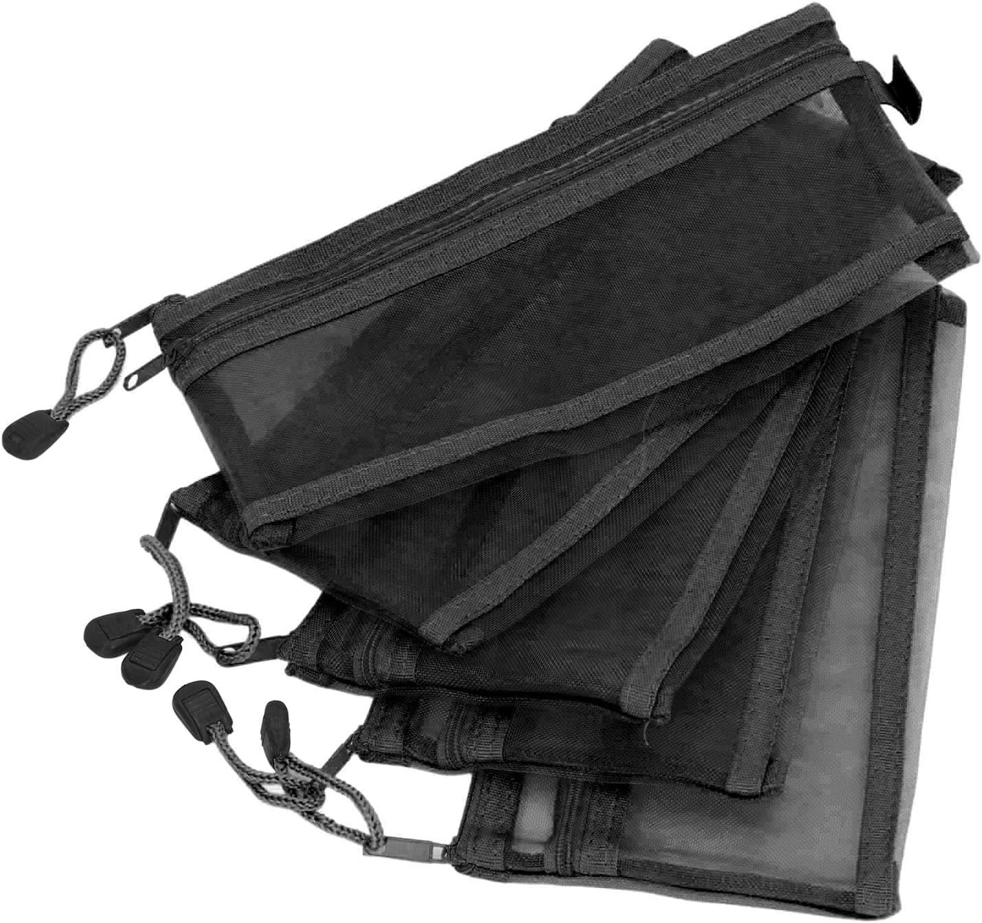 Mesh Zipper Pouch, 10 Pack Nylon Document Organizer Bags with Double Layer Design, for Office Supplies Stationery Cosmetics Travel Toiletries (Black)