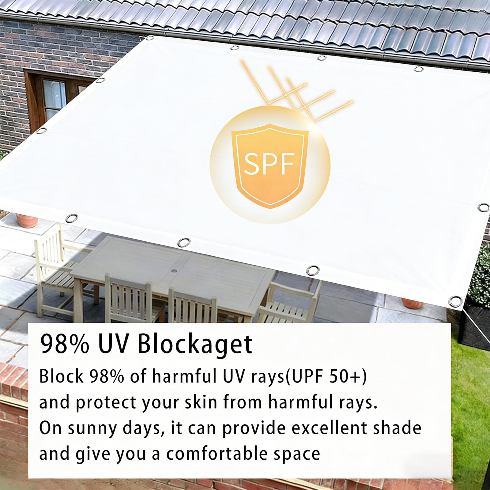 Sonnensegel mit ösen 3x7m Weiß Wasserdicht Rechteckig Sonnensegel Markisenstoff UV Schutz 95%, Segeltuch Sonnenschutz Balkon Terrasse Mit Seil für Innenhof Rasen Garten Park
