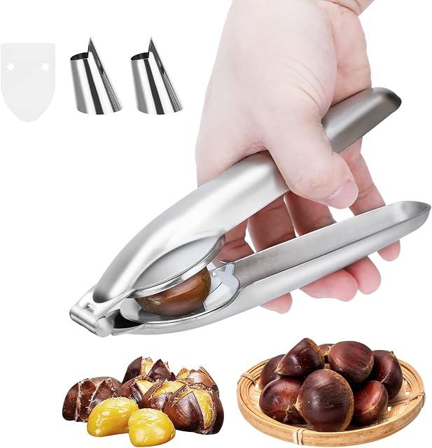 Chestnut Cutter, Chestnut Opener, Chestnut Clip Nut Cracker Stainless Steel Walnut Opener Pliers with Thumb Guard Peelers Nut Pick 4pcs Silver
