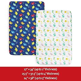 Pack and Play Sheets Boys, 2 Pack Mini Crib Sheets, Stretchy Playard Fitted Sheet, Compatible with Graco Pack n Play, Soft and Breathable Material, Dinosaur & Elephant