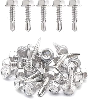IMScrews 100pcs #10 x 3/4" Stainless Hex Washer Head Self Drilling Screws, 410 Stainless Steel Full Thread Sheet Metal Tek Screws