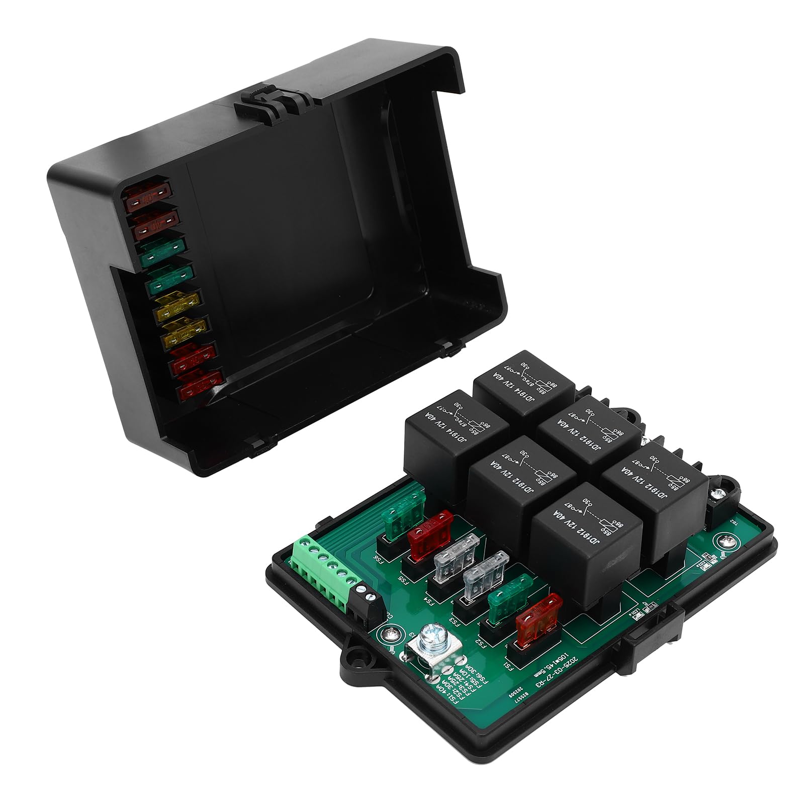 Scatola fusibili relè automobilistico, Pannello relè 12V a 6 vie con blocco fusibile a lama a 14 vie, Dispone di indicatori di stato LED per auto, camion, Wohnmobile e UTV