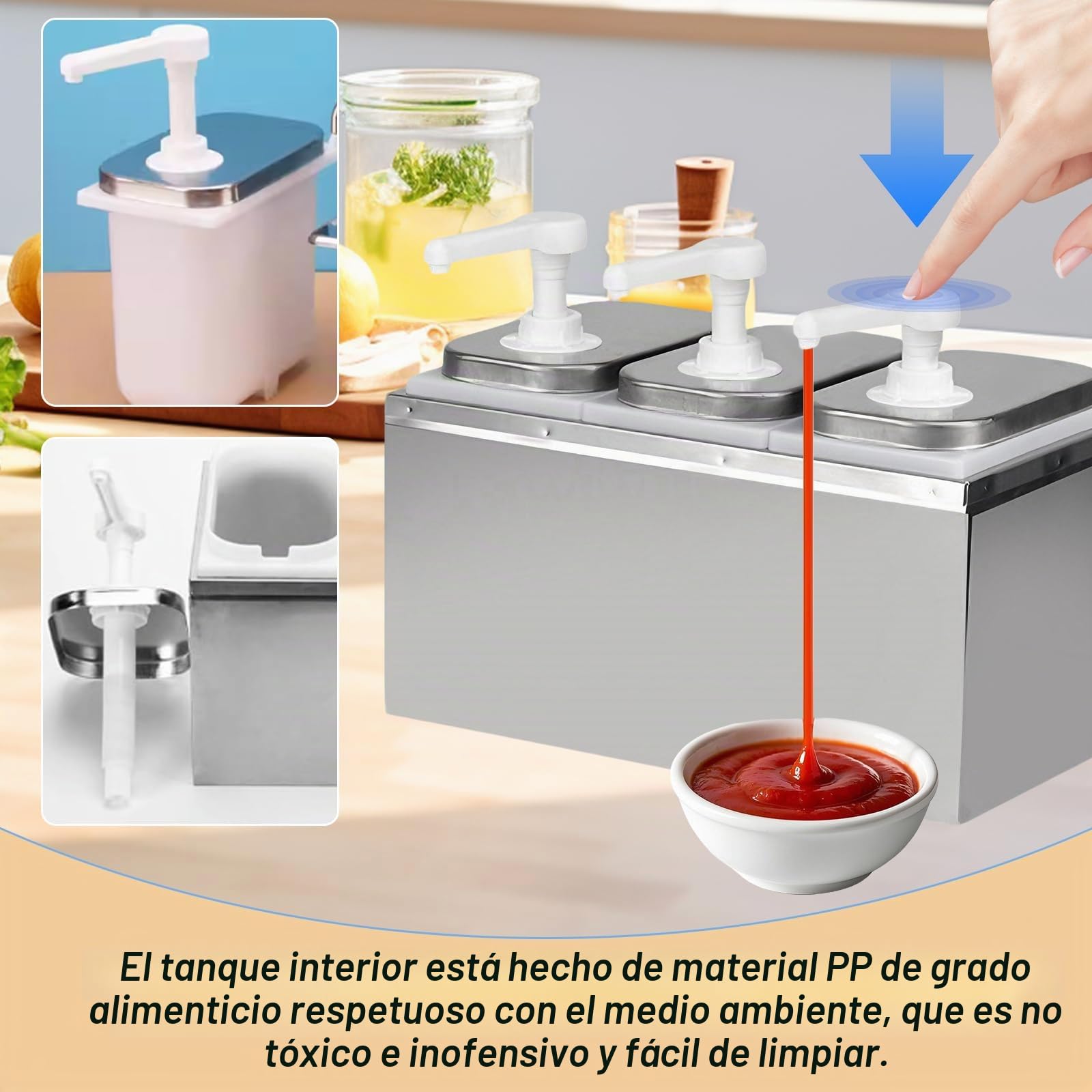 Dispensador de salsa de 6L, dispensador de salsa de acero inoxidable 304, 10cc por carrera de la bomba, dispensador de salsa para ketchup, mayonesa, salsa de carne, jarabe de postre, vinagre, aceite