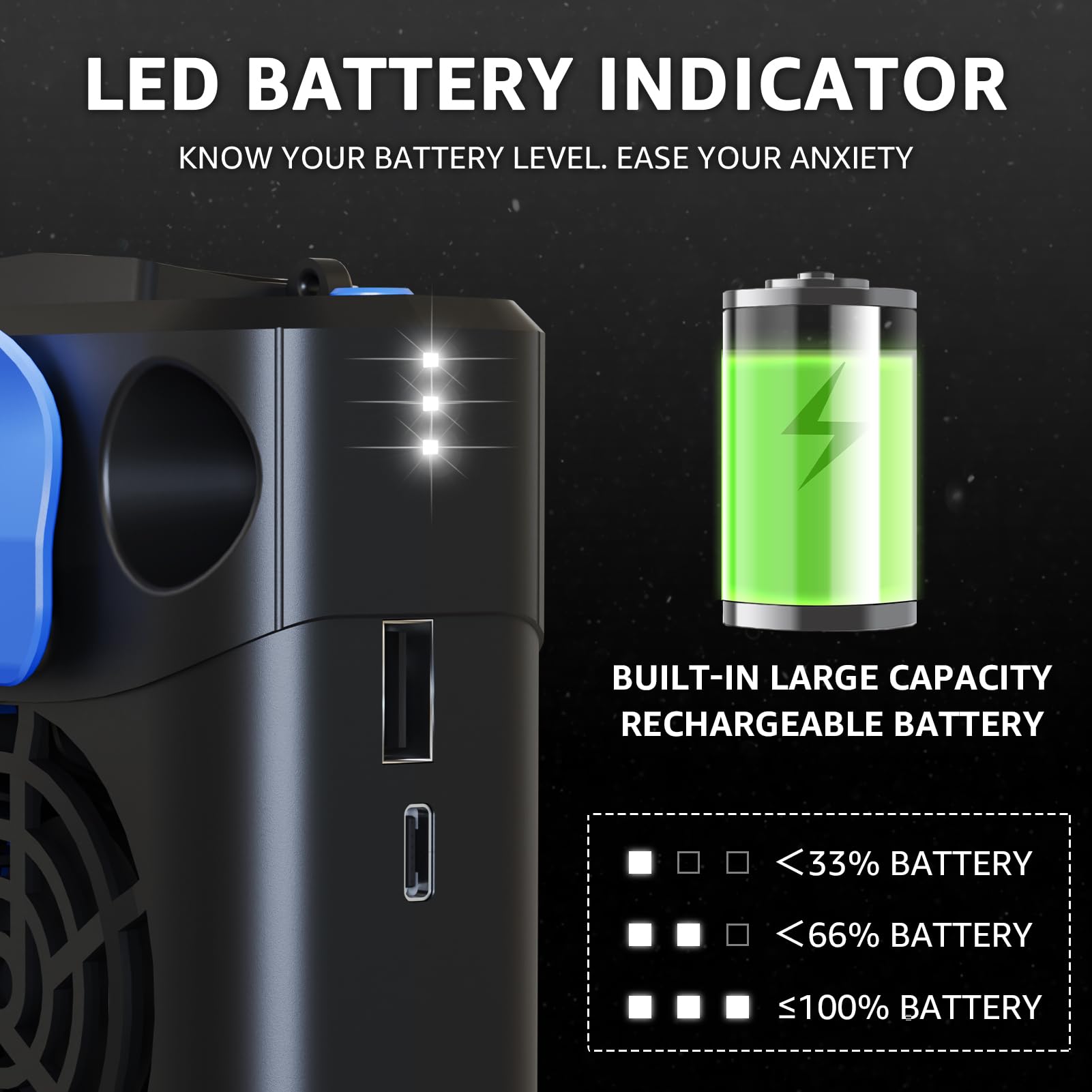 Portable Waist Fan Clip On Rechargeable 3-Speed Settings with Charger and Light, Wearable Personal Belt Fan Cooling, Hands-Free Neck Fan For Outdoor Hiking Jobsite Farms(blue)