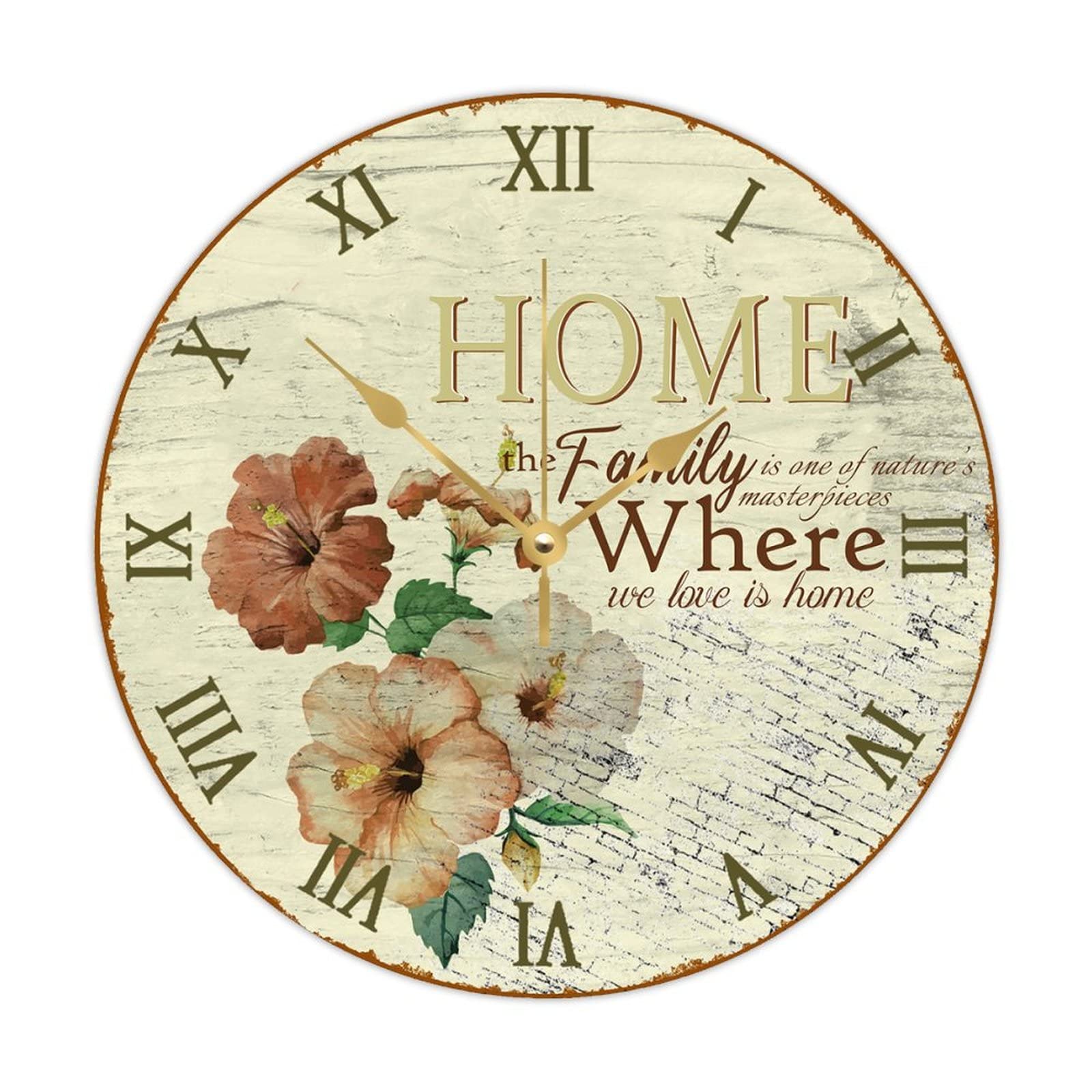 Horloge ronde en bois Flower Home style Paris Vintage pour la cuisine