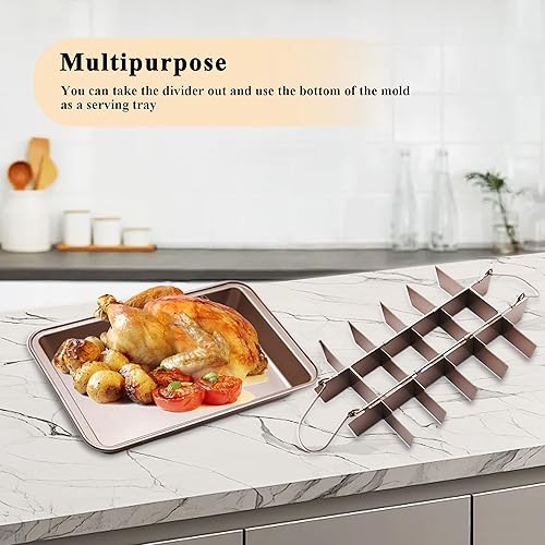 Miniatura 6 de Bandeja para brownie con divisores, cortador de brownie de acero al carbono antiadherente, 18 moldes para brownies precortados en todos los bordes,