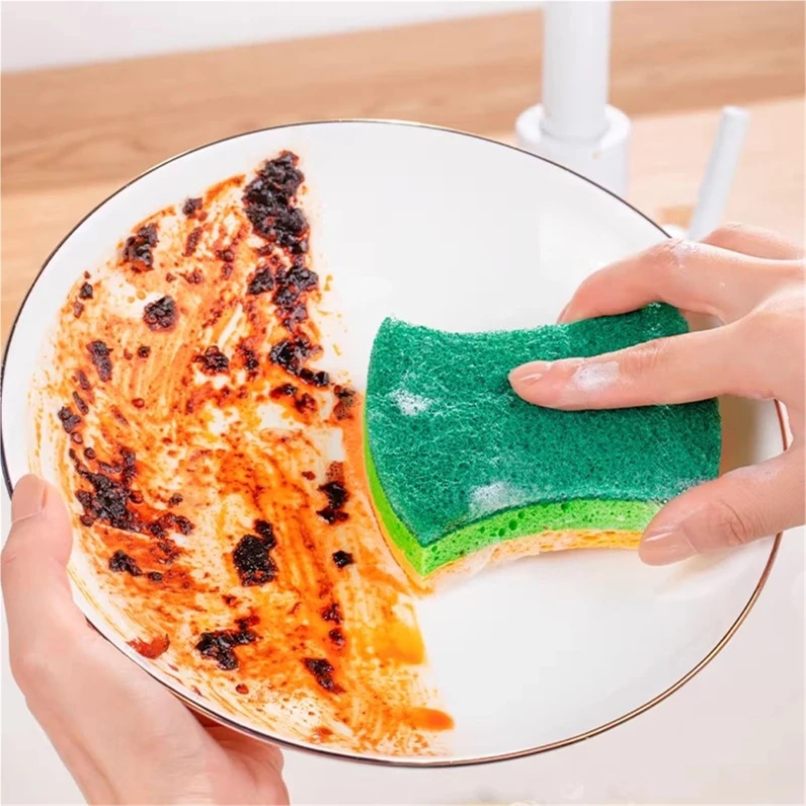 Sponge Algodón de Pulpa Madera compuesta | Esponja for lavar platos con estropajo de tres capas rica en burbujas sin arrojar residuos(24pcs)