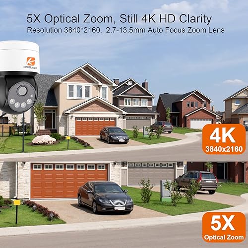 Miniatura 2 de Krumano Cámaras de seguridad 4K al aire libre, 8MP 5X Zoom óptico Cámaras WiFi 5Ghz para seguridad del hogar, cámara IP de vigilancia PTZ al aire
