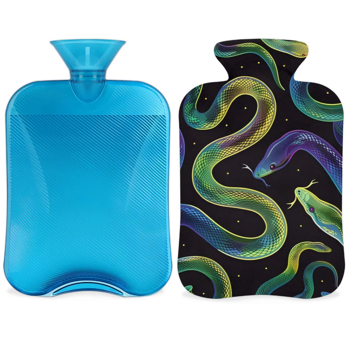 Hot Water Bottle with Soft Cover,2L Abstract Snake Hot Water Bag for Hot and Cold Compress, Hand Feet Warmer, Rubber Hot or Cold Water Bottle Halloween Christmas Decorations