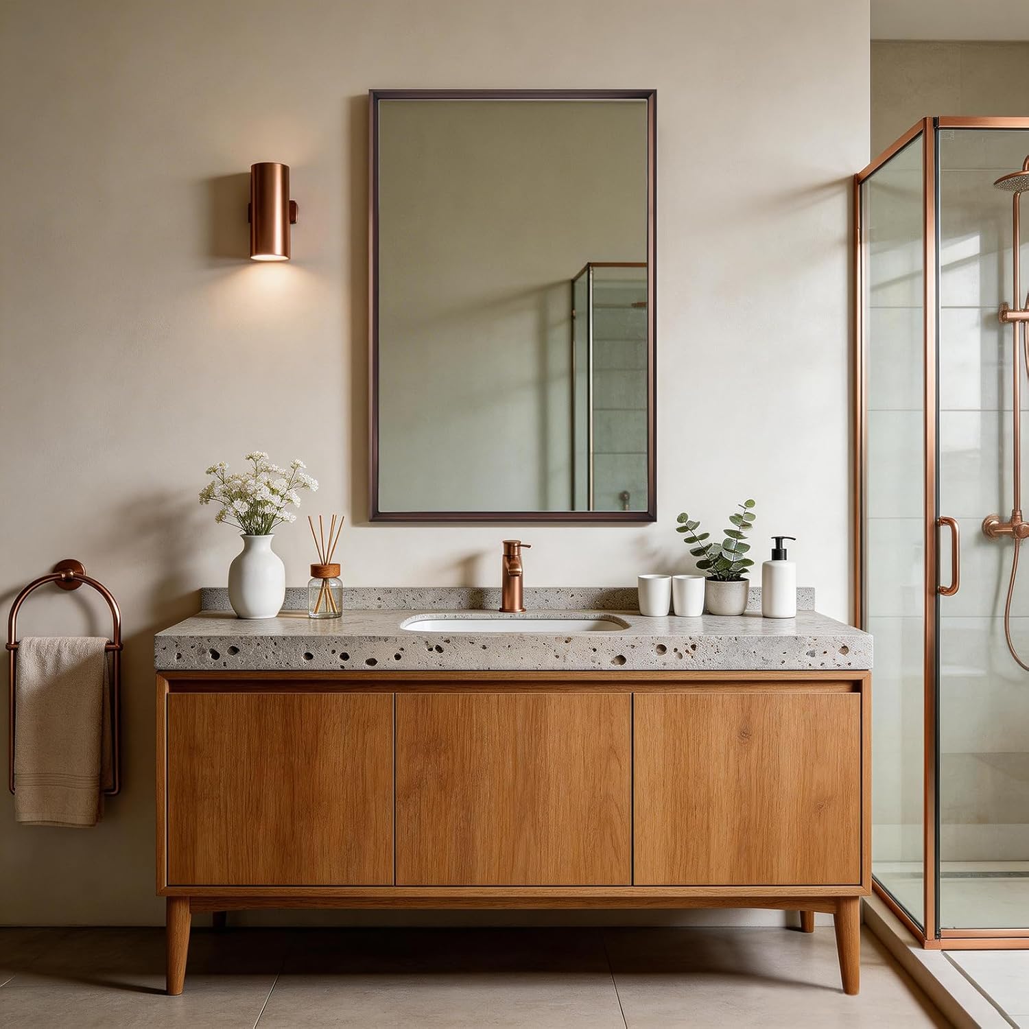 ANDY STAR Brushed Bronze Vanity Mirror, 24x36 Inch Beveled Frame Bathroom Mirror, Rectangular Mirror with Square Corners, Rust-Proof Stainless Steel Thick Frame, Hangs Vertical/Horizontal