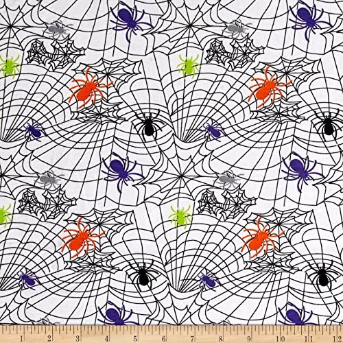 Fabric Merchants Cotton Spandex Jersey Knit Fear of Spiders Halloween White Multi, Mult