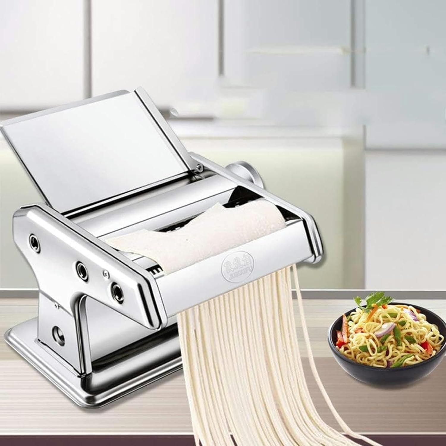 Wzglod Professional Pasta Maker Machine Roller Machine Manual Noodle Maker Cutters with 3 Blades for Spaghetti Lasagna Tagliatelle Fresh Cutter (Silver 22X19X14CM)