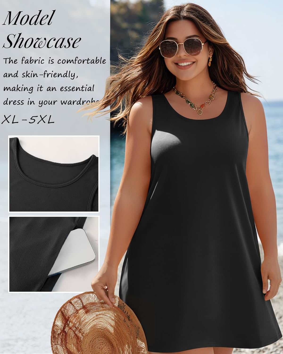 2 Pack Women's Plus Size Summer Dresses, Casual Sleeveless Tank Dress Round Neck T-Shirt Sundress with Pockets - Image 5