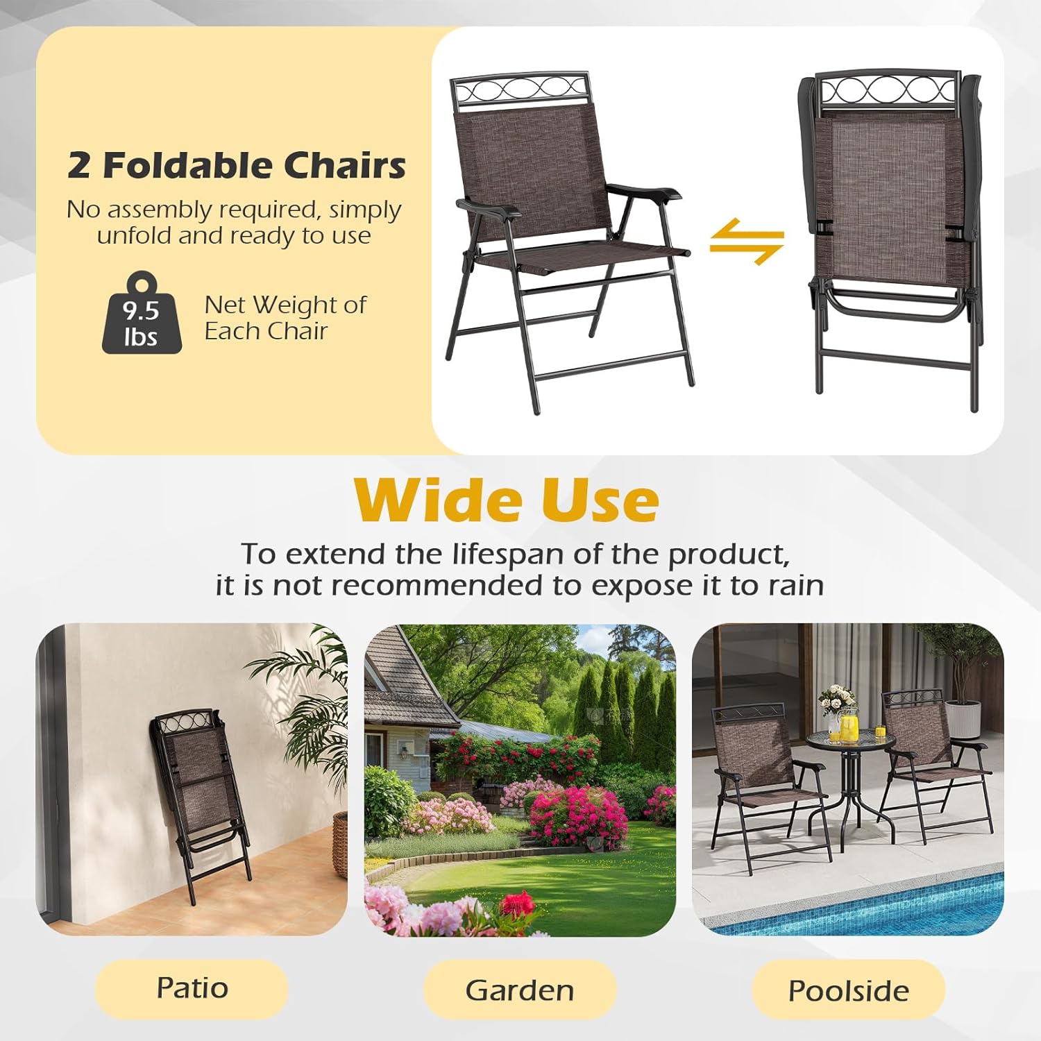 DORTALA Outdoor Bistro Set 3 Piece, Patio Furniture Set for Small Space with Round Table & Folding Dining Chairs, Umbrella Hole for Balcony, Porch, Backyard, Deck