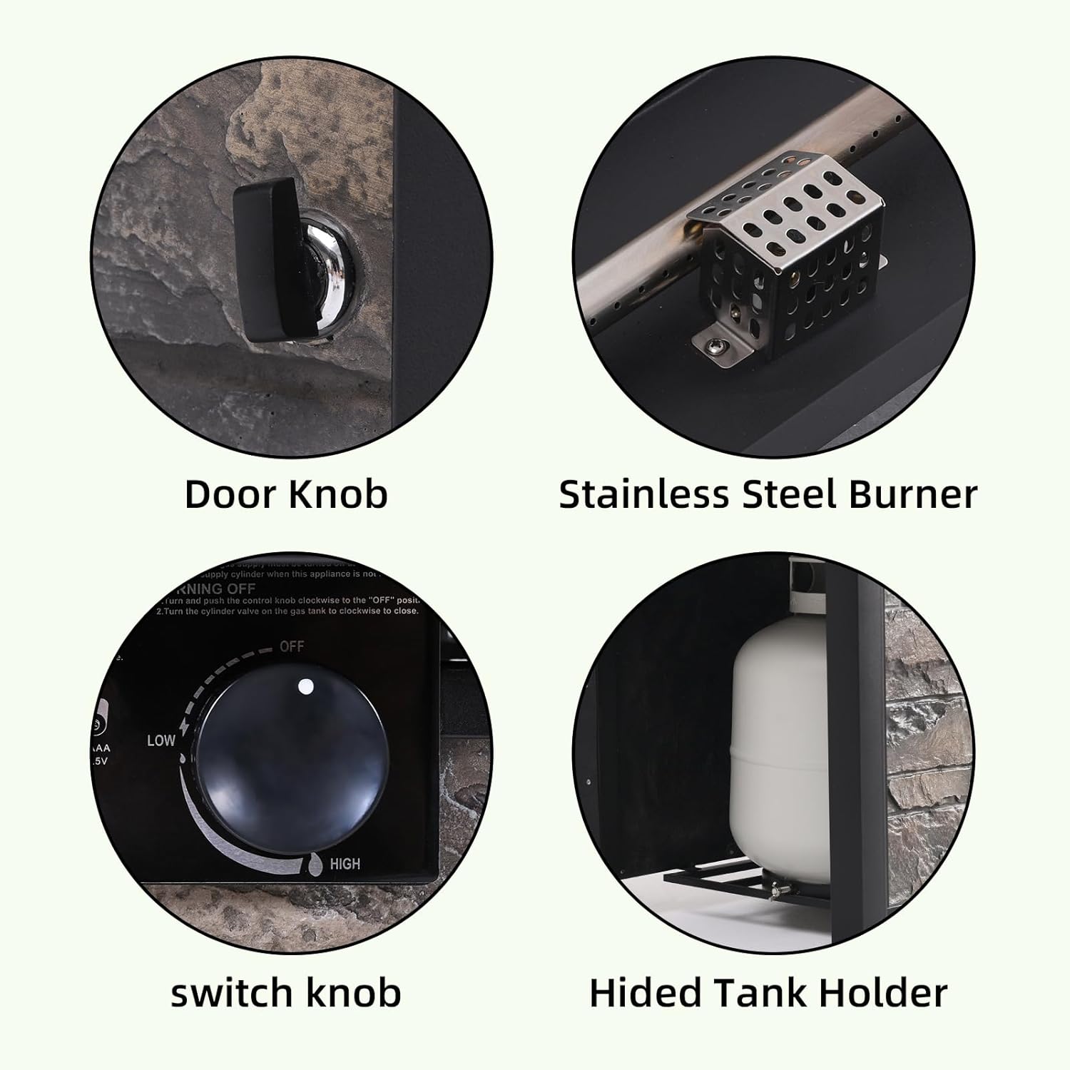 48" Fire Pit Table with Ceramic Top & Stone-Looking Panel, Propane Gas Fire Pit, 50,000 BTU Outdoor Fire Table for Patio, Backyard, Deck, Balcony - Includes Metal Lid, Lava Rocks & Rain Cover