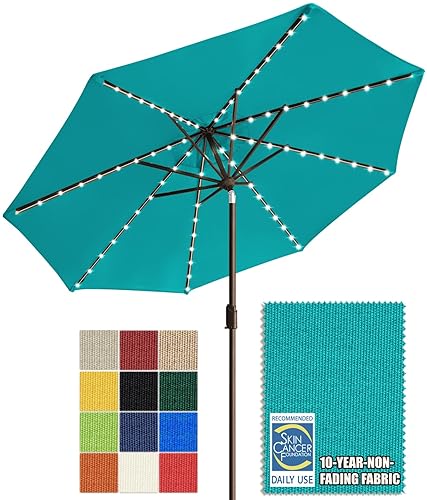 EliteShade USA 10-Year-Non-Fading Solar 9ft Market Umbrella with 80 LED