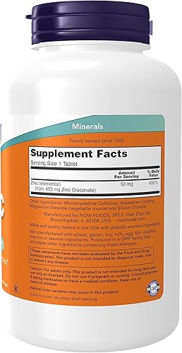 Miniatura 20 de Gluconato de zinc Now Foods, de 50 mg, 100 tabletas.