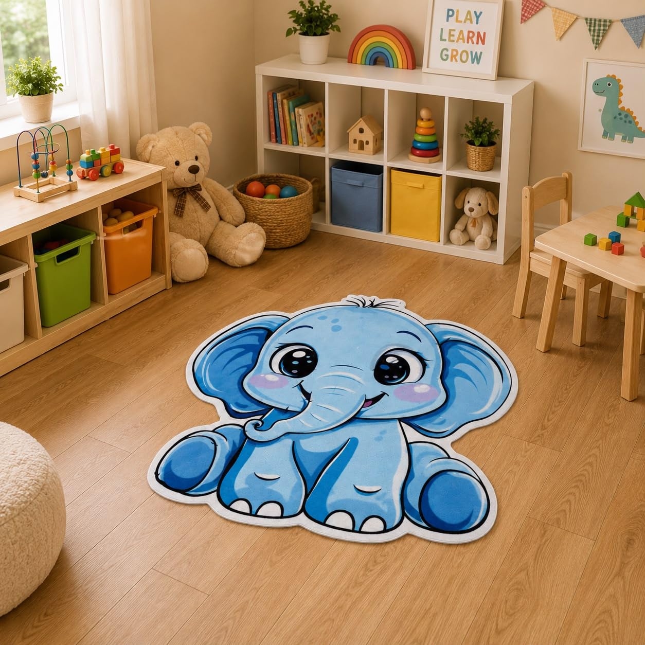 Cute Baby Elephant Shaped Rug, Blue Cartoon Animal Design, Kids Playroom Floor Mat-image-40