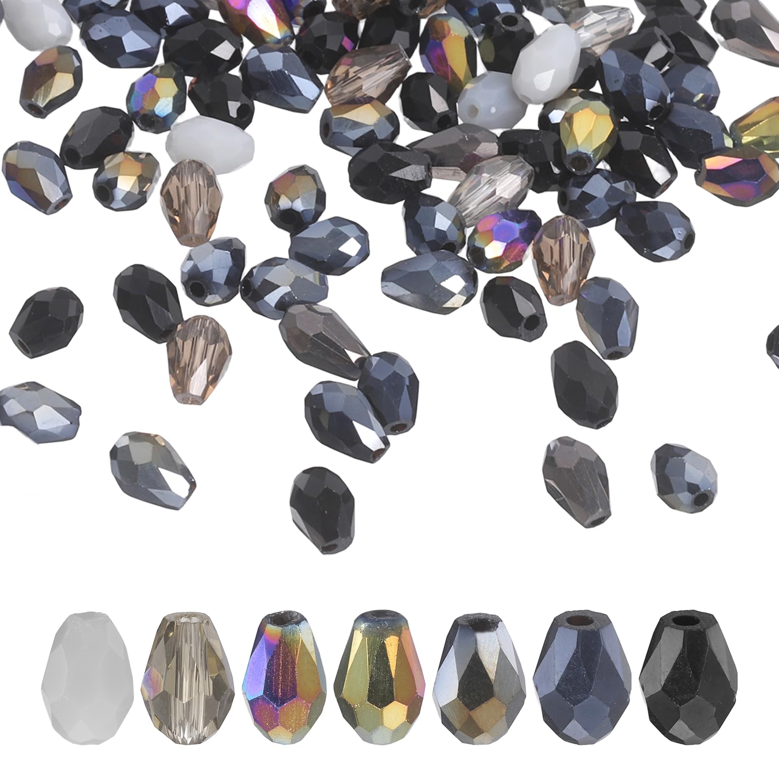 sourcing map 200 PCS Teardrop Crystal Glass Beads, 4x6mm Faceted Shape Crystal AB for Necklace Bracelet Earrings DIY Jewelry Crafts Making Supplies, Black