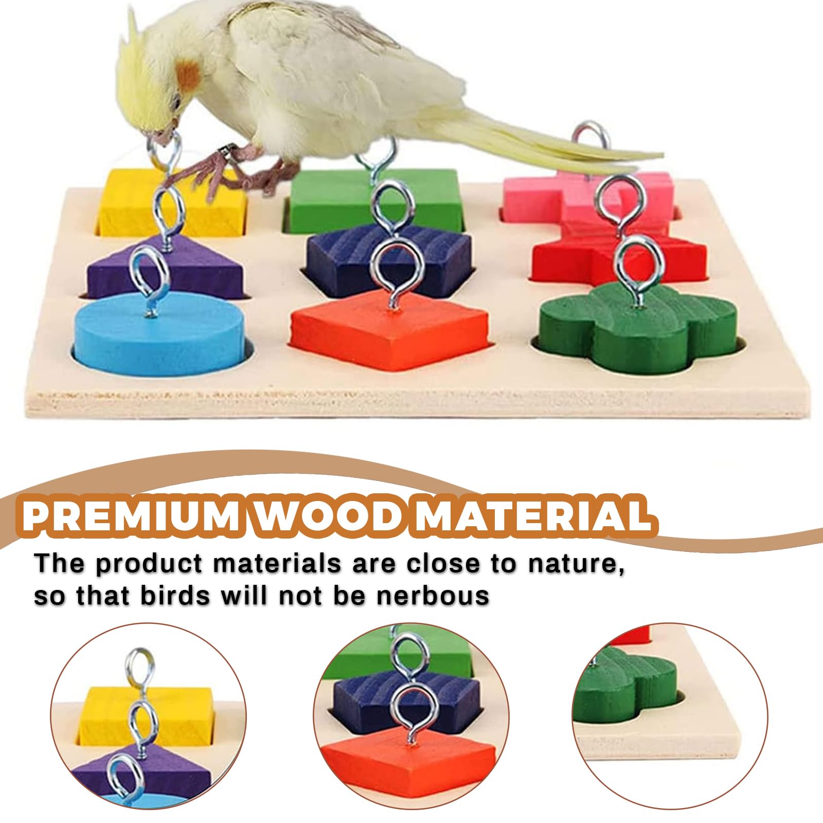 Set di 4 Giocattoli Pappagalli Giochi da Addestramento per Uccelli Pappagallino Ondulato - Scooter Basket Anello Impilabile Riconoscimento dei Blocchi di Legno Giocattolo per Calopsitta