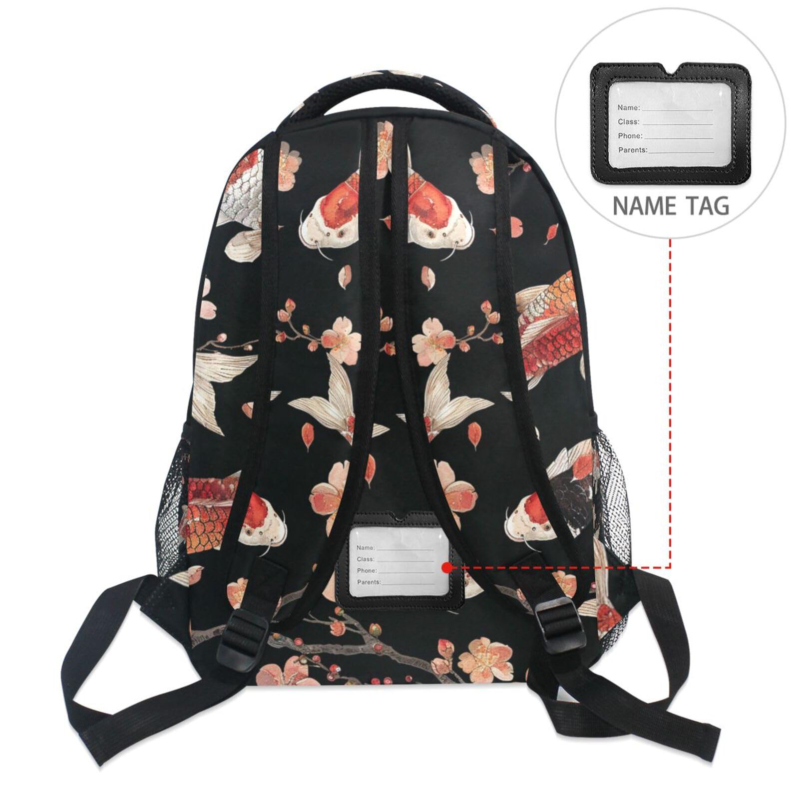 Fiori Di Pesce Koi Elegante Nuoto Zaino Scolastico per Ragazzi Ragazze,Borse per Libri e Studenti Alla Moda