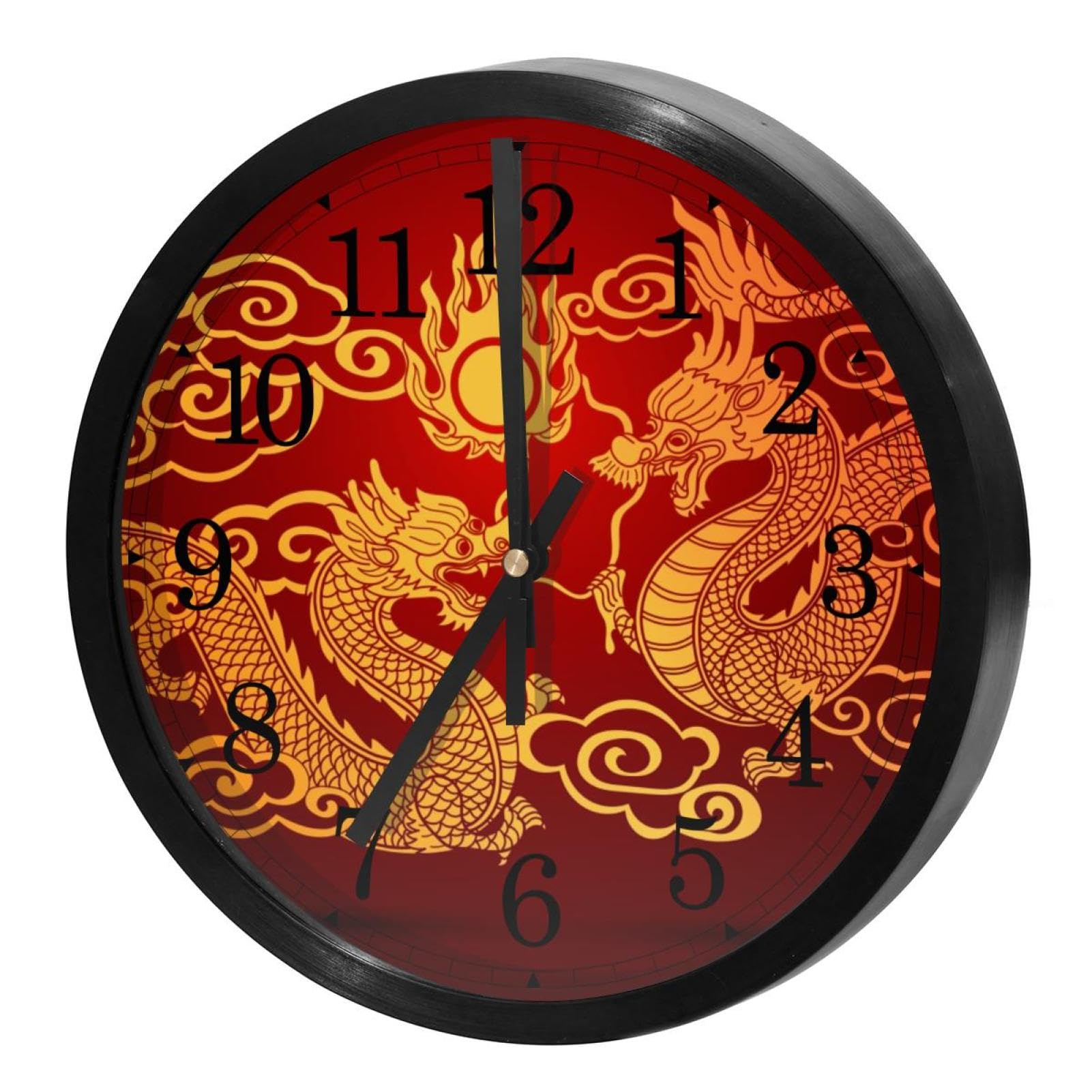 Horloge murale silencieuse pour bureau et école avec motif dragon chinois
