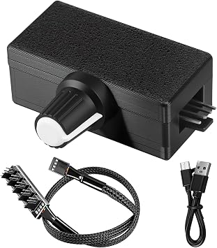 PWM Speed Controller PWM Fan Controller with 4 Pin 5-Way Fan Hub PWM controller 0.5A 12V with USB C power cable for DIY water cooling cooler