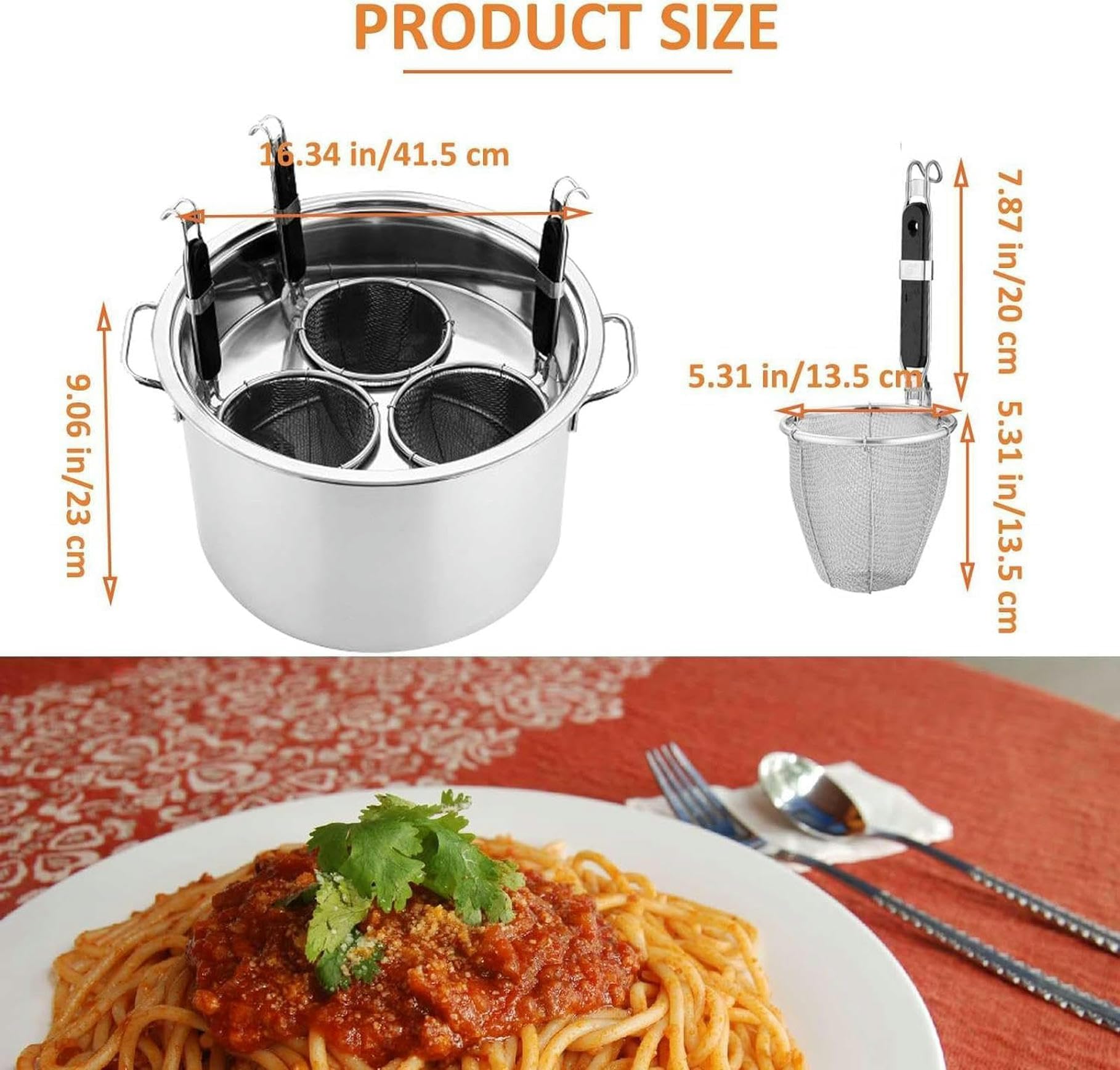 Set di Inserti per cuocipasto, pentola per Pasta in Acciaio Inox Multifunzionale con cestello scolapasta, pentole per Spaghetti per Cucina Domestica, utensile da Cucina Commerciale