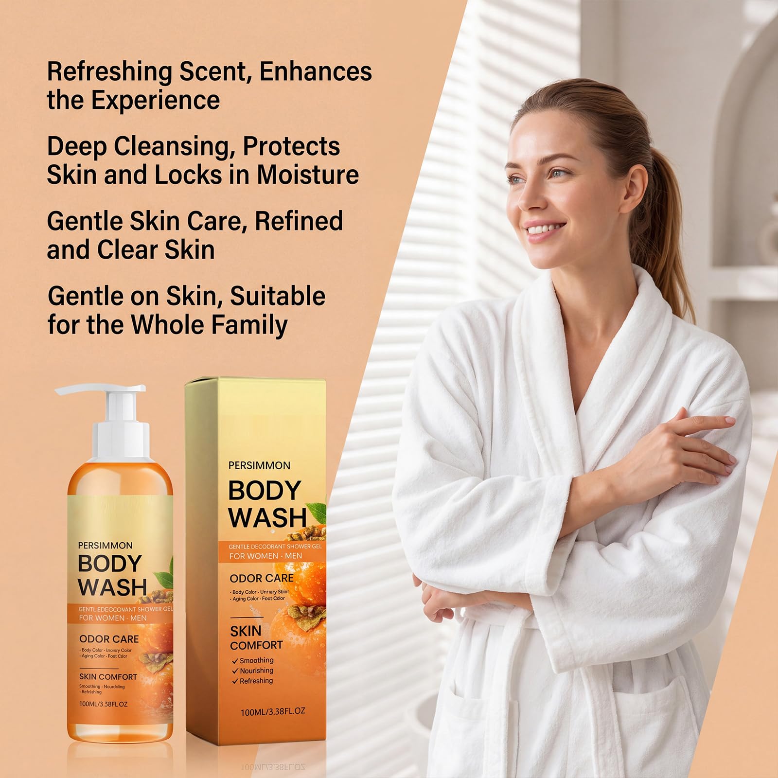Persimmon Dezodorizing Body Wash For Daily Fresh, nawilżający żel pod prysznic do kontroli ciała, głębokie oczyszczanie, dezodoryzacja, smoothing Cleanser do usuwania zapachu Axle Aging (6 szt.)