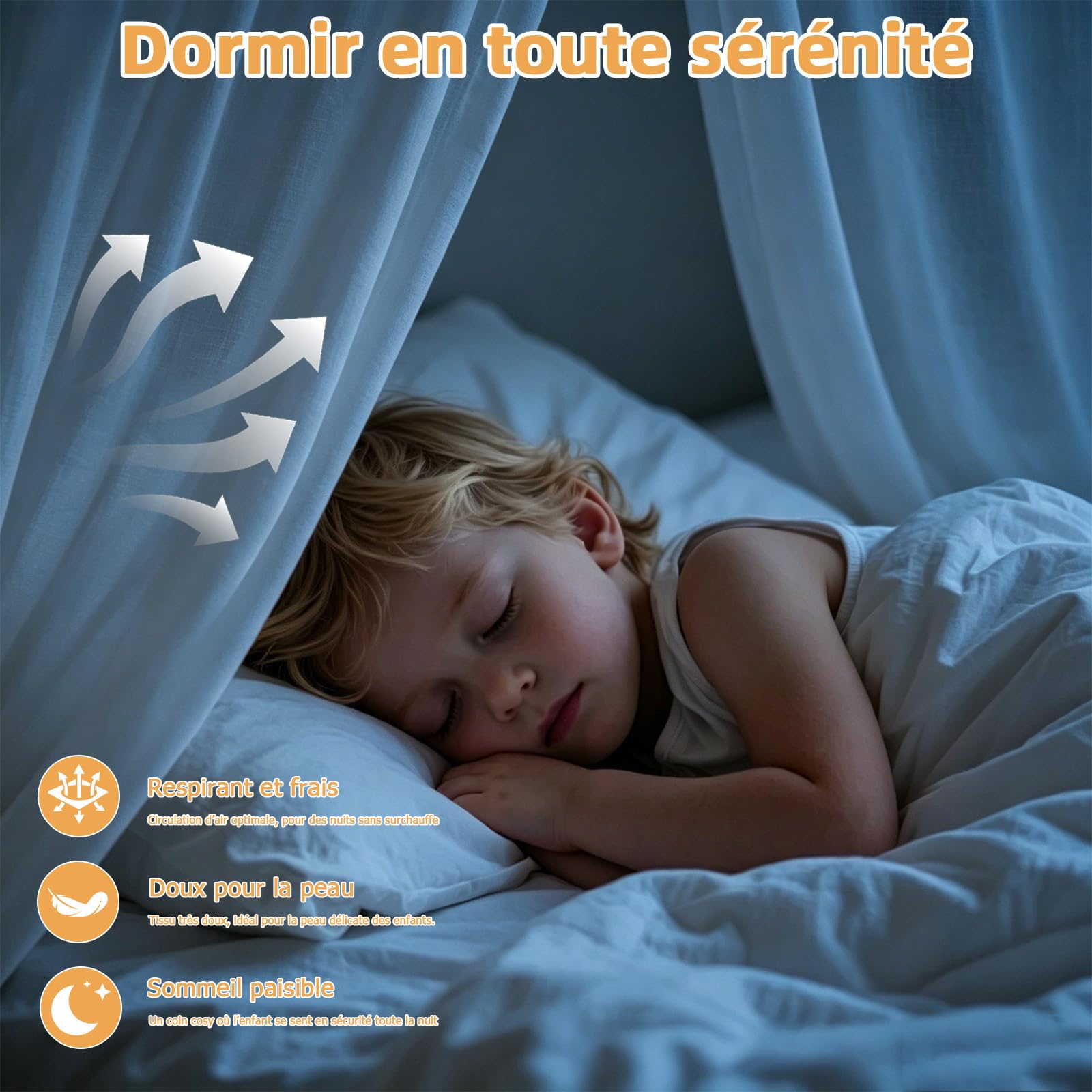 Lit Cabane Enfant, Ciel de Lit Cabane avec 2 Pièces Rideaux, Baldaquin Ciel en Tissu Doux Respirant, Ensemble de Décoration pour Chambre Fille Garçon (Blanc, 70x270cm)