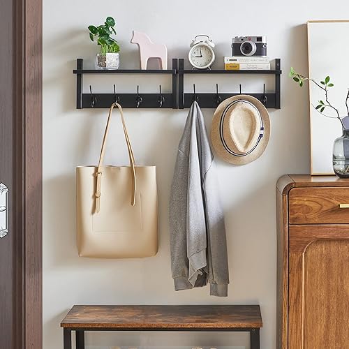 Miniatura 2 de YMYNY Perchero con Estante de Pared, Juego de Ganchos para Abrigos de 2, Perchero de Entrada con 8 Ganchos, Estante Flotante de Pared de 31.5" con