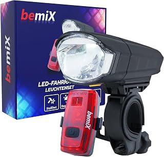 bemiX Fahrradlicht Set StVZO zugelassen LED Fahrradleuchtenset regenfest mit Schnellbefestigung Helle Fahrradbeleuchtung LED Klemmlicht Fahrrad