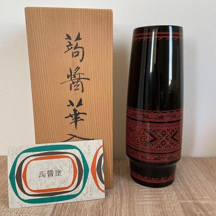 希少✨日展作家 乃生須将己作 花生　花器　花瓶　木製漆器　伝統工芸　漆芸　蒟醤塗 希少✨日展作家 乃生須将己作 花生 花器 花瓶 木製漆器 伝統