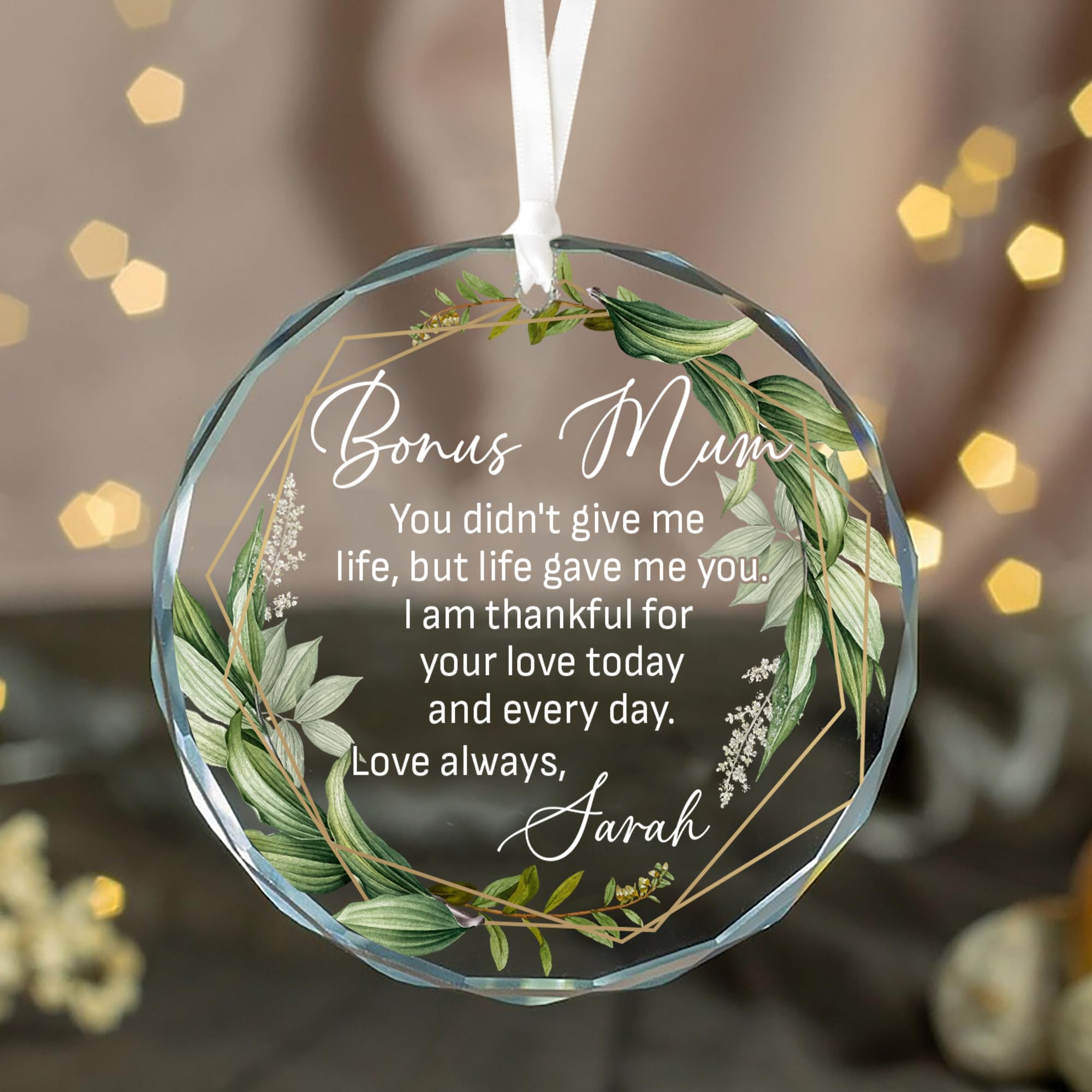 Personalized Bonus Mum Crystal Ornament - Custom Name Stepmom Glass Ornaments, Birthday Gift for Mum, Mother in Law Present, Stepmother Gifts, Gift from Stepson, Stepdaughter