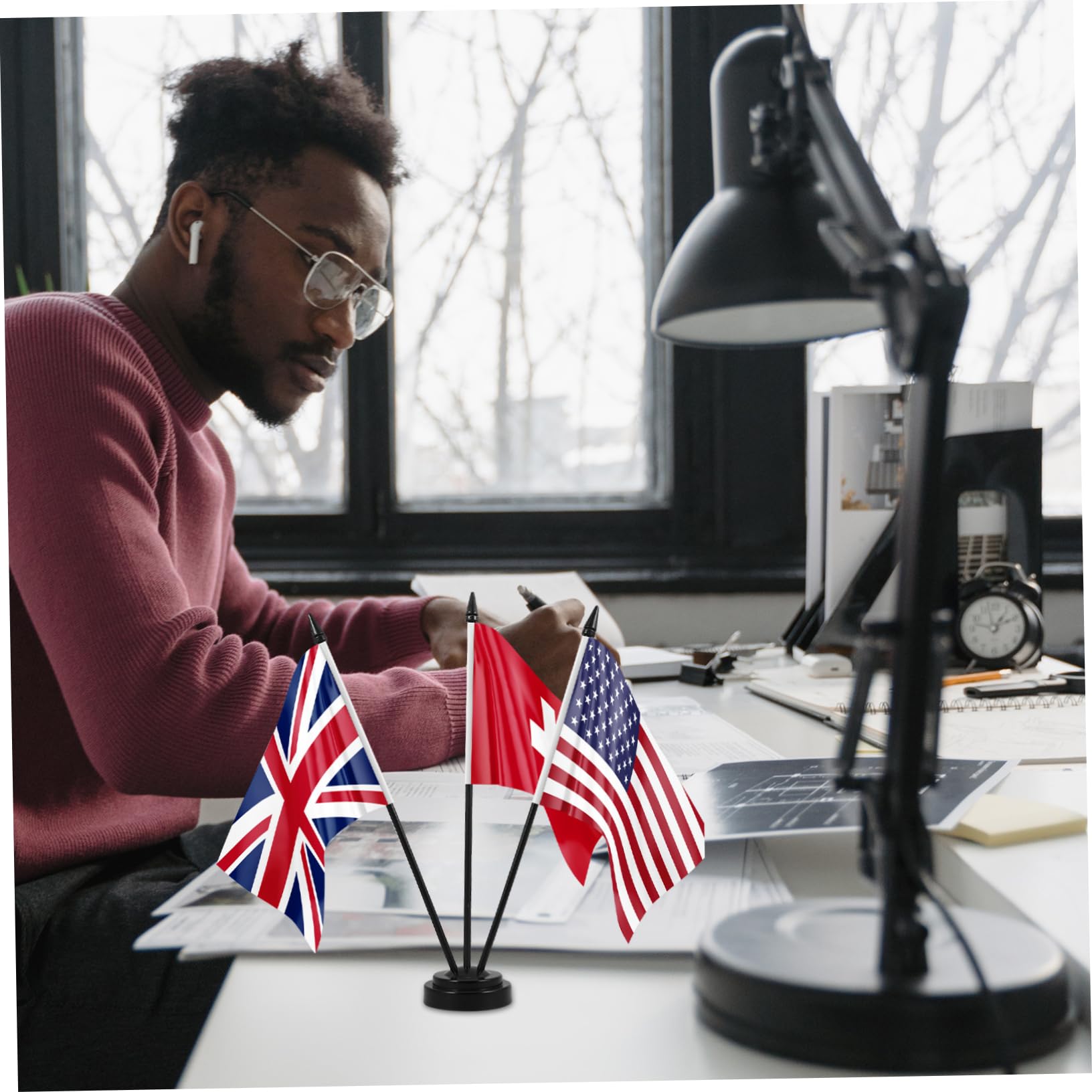 Mini Porte-Drapeau De Bureau - Support Robuste En Plastique Noir Pour Petits Drapeaux De Table, Conférence, Décoration Intérieur & Extérieur
