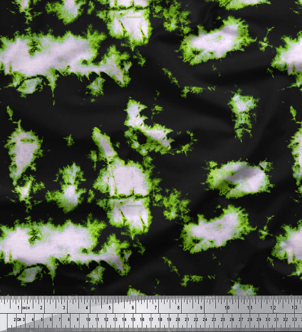 Soimoi Green Velvet Fabric Abstract Tie-Dye Print Fabric by metre 60 Inch Wide
