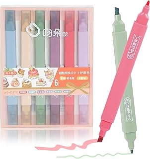 PEAKTOP Aesthetic Highlighter Set, 6Pcs Dual Tip Highlighters Pastel with Fragrance and Mild Assorted Colours, Highlighters Pens for Student School Office Journal Bible Planner Notes