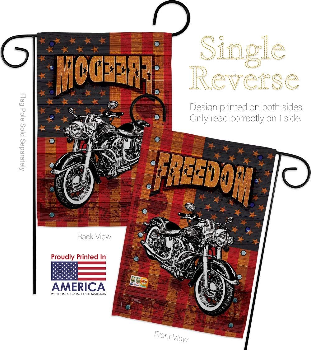 Americana Motorcycle Garden Flag Set Wall Holder Star and Stripes Patriotism Independence Memorial United State American Small Decorative Gift Yard House Banner Made In USA 13 X 18.5