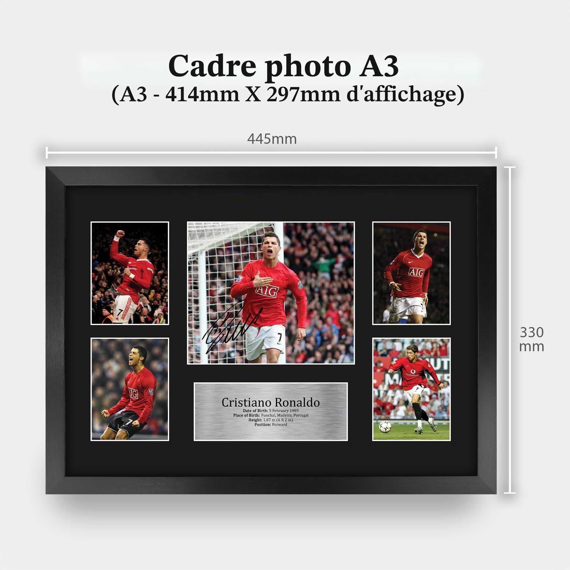 HWC Trading FR A3 Cristiano Ronaldo Affichage de photos autographes signés de souvenirs imprimés pour les fans de football et les supporters - A3 Encadré