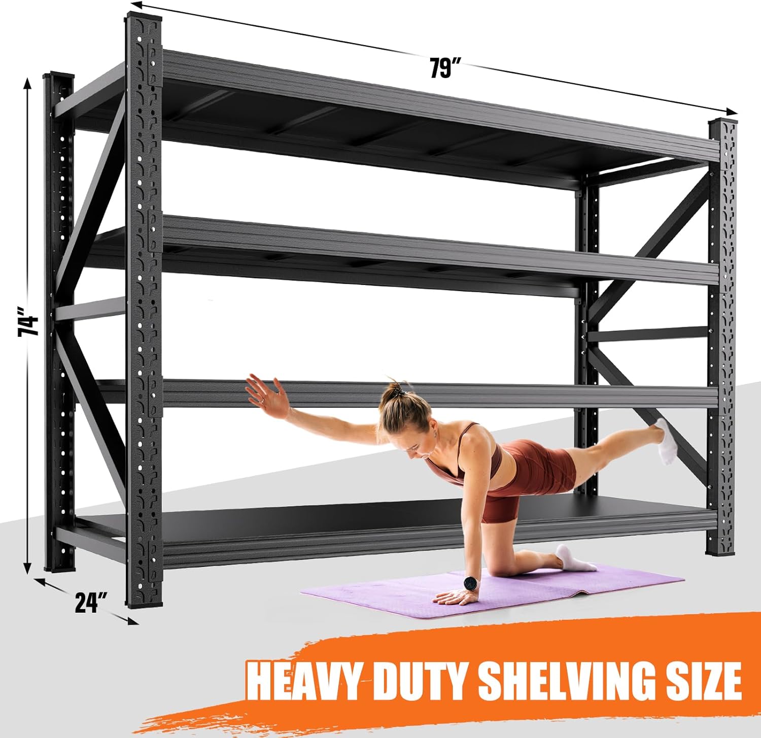 8000lb Garage Shelving，79''W Adjustable Storage Shelves,Quick-Install Metal Shelving,Heavg Duty Garage Shelf ,Shelving Units And Storage, Storage Racks And Shelf For Kitchen Pantry Basement 74*79*24