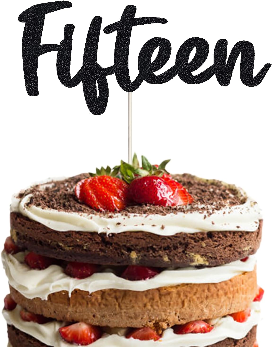 Amazon.com: Fifteen Birthday Cake Topper - Double Sided Black Glitter ...