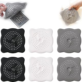 6 Pack Hair Drain Catcher with Suction Cups, 5.91x5.91 inch Universal Sink Strainer, Silicone Shower Drain Cover, Suit for for Bathroom Bathtub Tub Kitchen, 3 Colors 6pcs Hair Stoppers Included