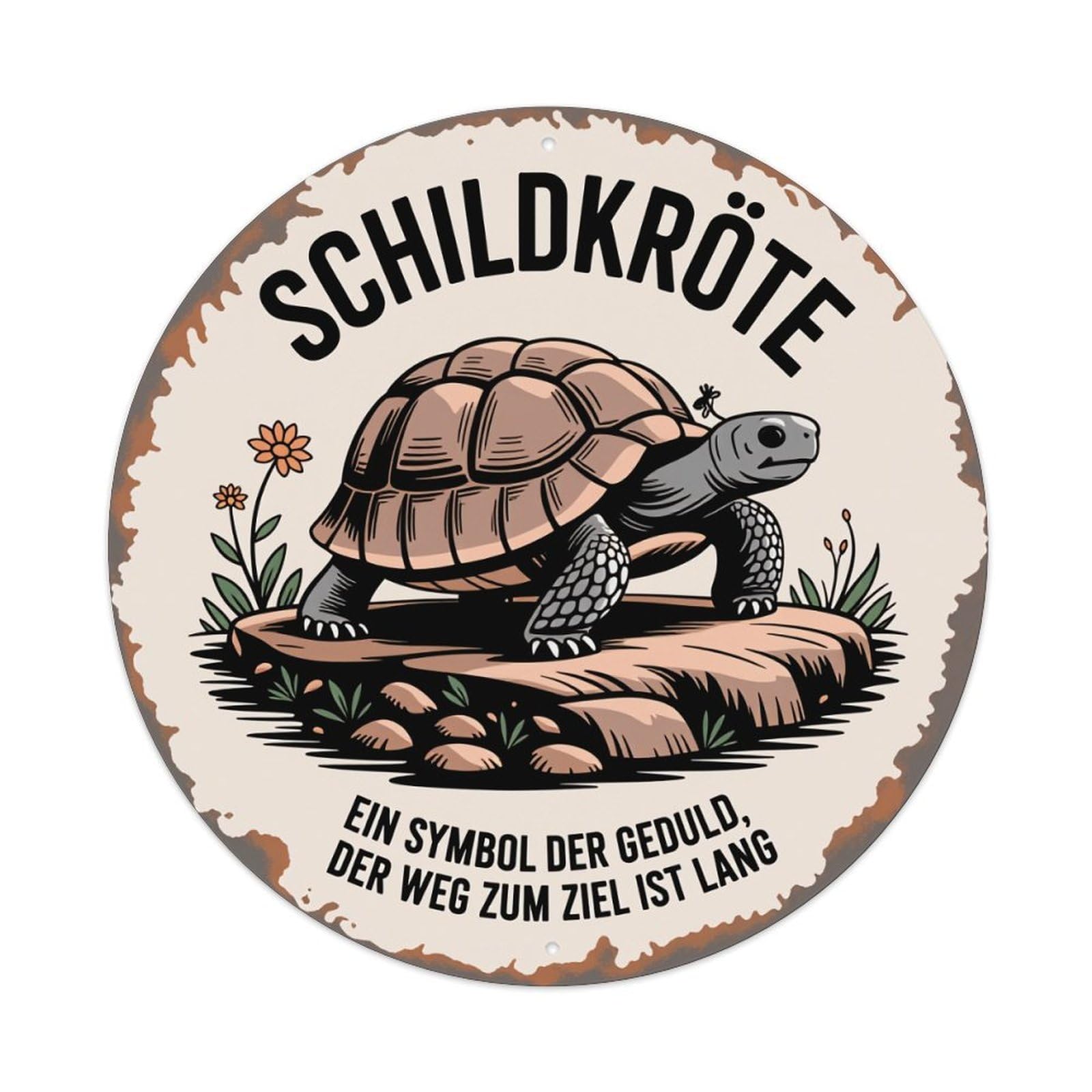Turtle Symbol Patience Long Journey Round Tin Sign Vintage Metal Poster Retro Bar, Home, Man Cave, Kitchen, Laundry Room Wall Art Decor Gift 8x8Inch