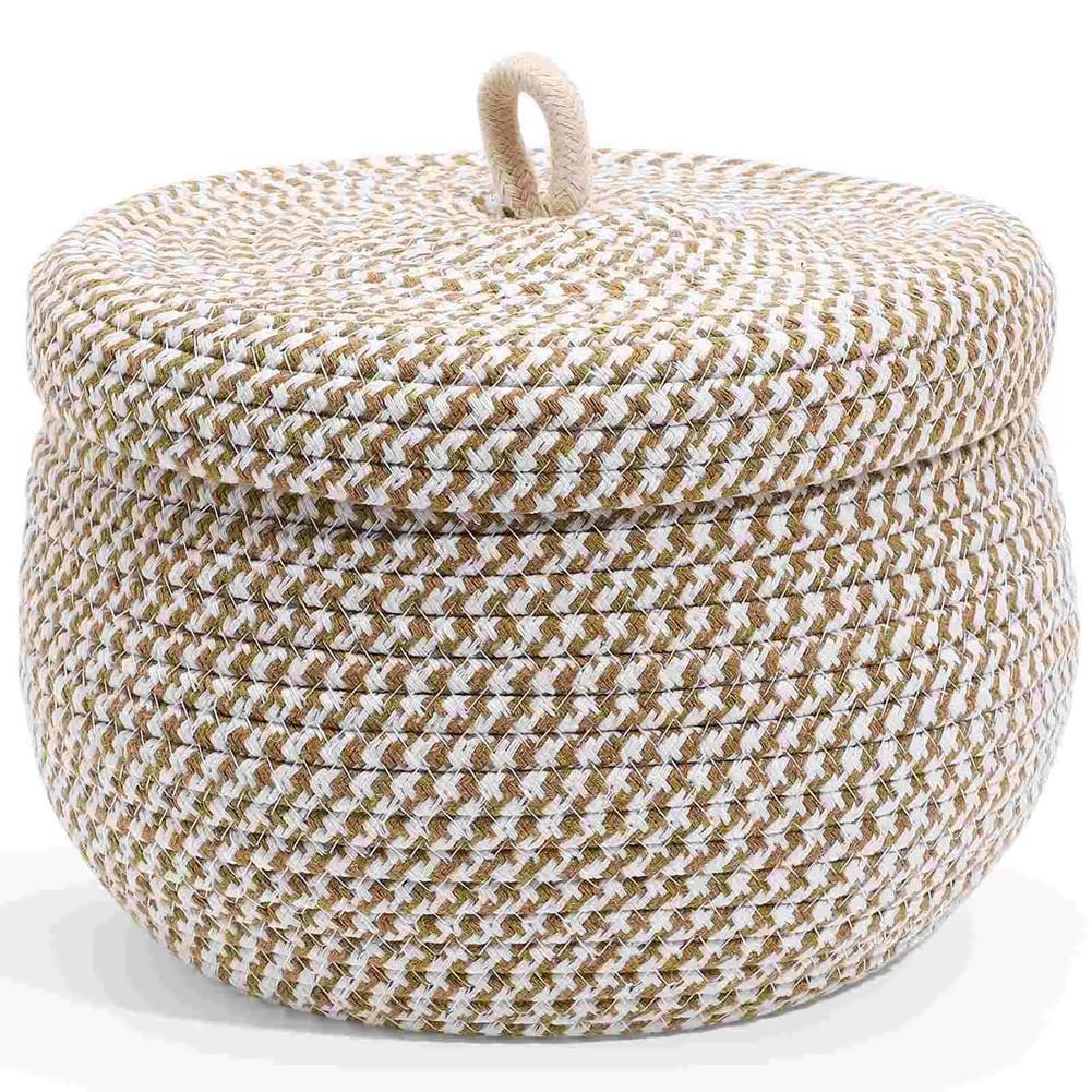 CTRLZS Small Rope Basket with Lid Small Round Woven Storage Basket with Lid Small Decorative Toy Basket