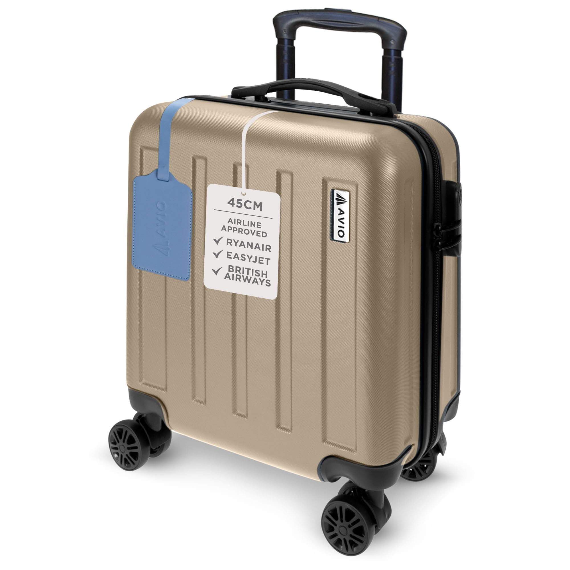 AVIO Jett 45cm Cabin Suitcase – Lightweight Carry-On Luggage with Spinner Wheels, Telescopic Handle & Lock – Airline-Approved Cabin Bag for Ryanair, easyJet, BA & More